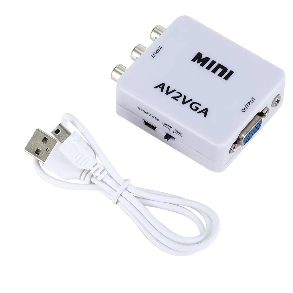 Mini AV2VGA box AV male to VGA male Video audio Converter with 3.5 mm audio USB cable For PC TV STB DVD VCD