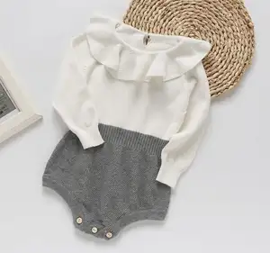 Pakaian bayi Indah bayi frill kerah rajutan desain baju monyet bayi baju monyet