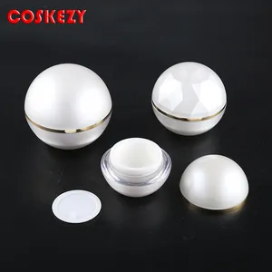 wholesale 50ml pear white acrylic ball jar with silver line for serum, 50ml white color ball shape plastic Cosmetic Container