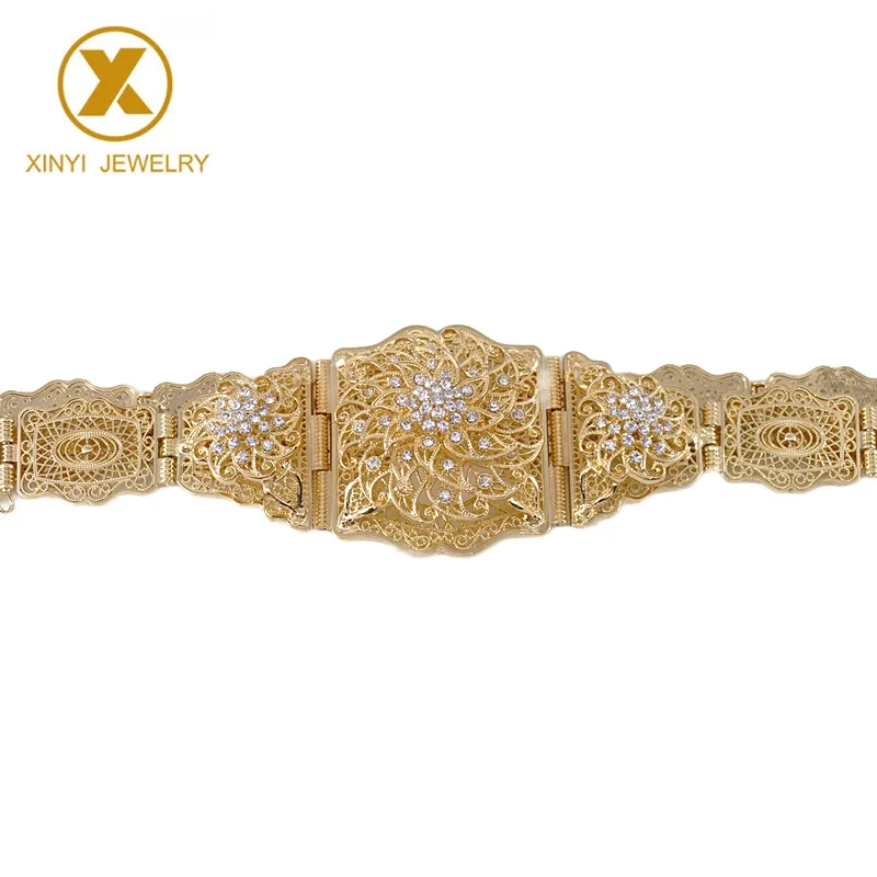 Traditional Moroccan Chic Caftan Belts For Women Luxury Gold Plated Bridal Waist belts With Cutout Metal