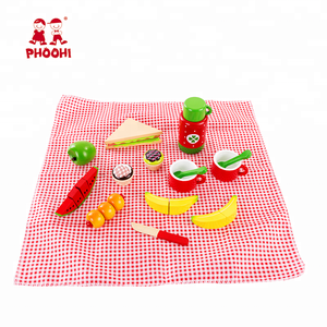 Pretend Play Food Set Fruits <strong>Cakes</strong> Children Simulation <strong>Wooden</strong> Picnic Basket Set <strong>Toy</strong> for Kids - Product Image 4