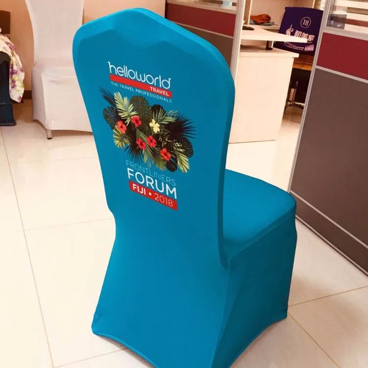 printed chair cover for hotel party polyester chair cloth with customized logo