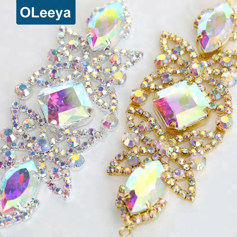 New Arrival Flatback Crystal Appliques 15*5cm Crystal Sew On Rhinestone Appliques For Readymade Garment