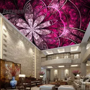 New arrived Art flowers ceiling wallpaper mural design 3d False stretch ceiling Pre-stretched double layer panels fabric