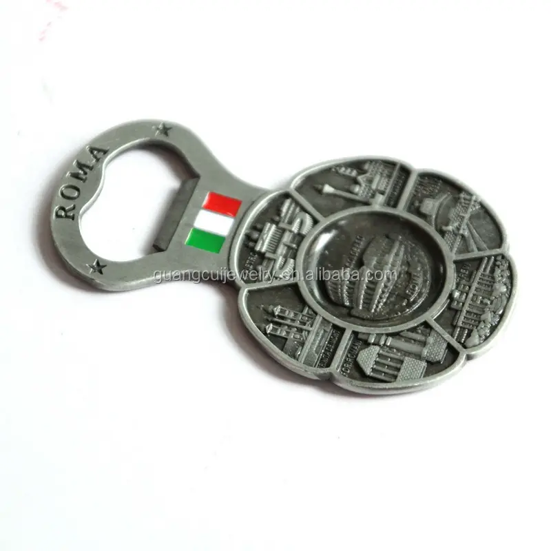 Wholesale Custom Roma Italy tourist souvenir metal zinc alloy fridge magnet bottle opener