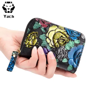 Large capacity handmade leather carving fashion design card holder hand zipper bag women long wallet ladies clutch purse