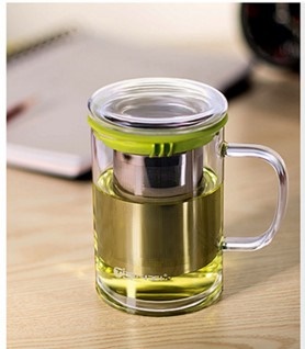 borosilicate glass tea cup/Mug With Tea Infuser/tea mug with stainless steel infuser borosilicate glass mug