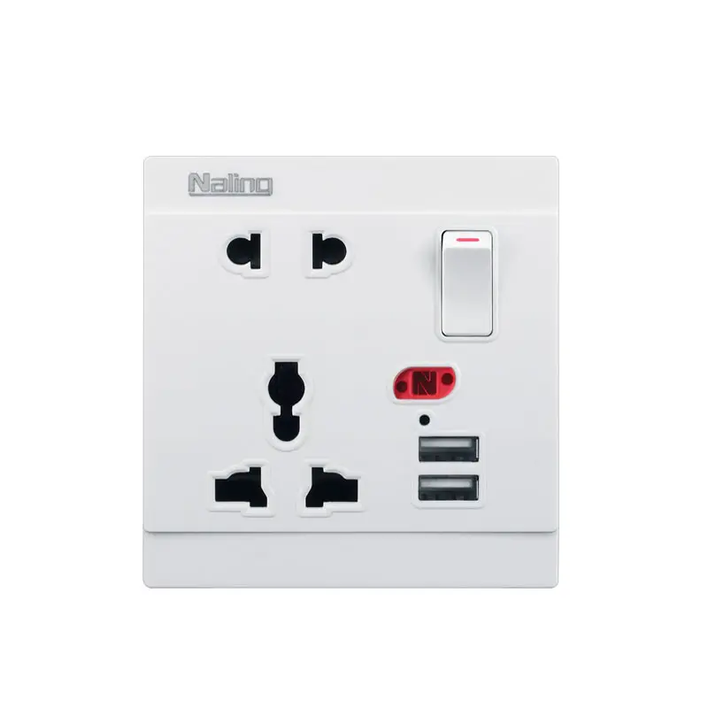 China Brand 5 Pin One Gang Wall Sockets Switch With Double Usb