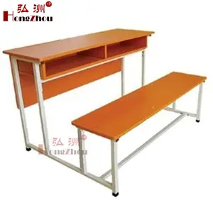 Double School Desk and Bench Student Desk Attached Chairs College Table and Chair for Sale