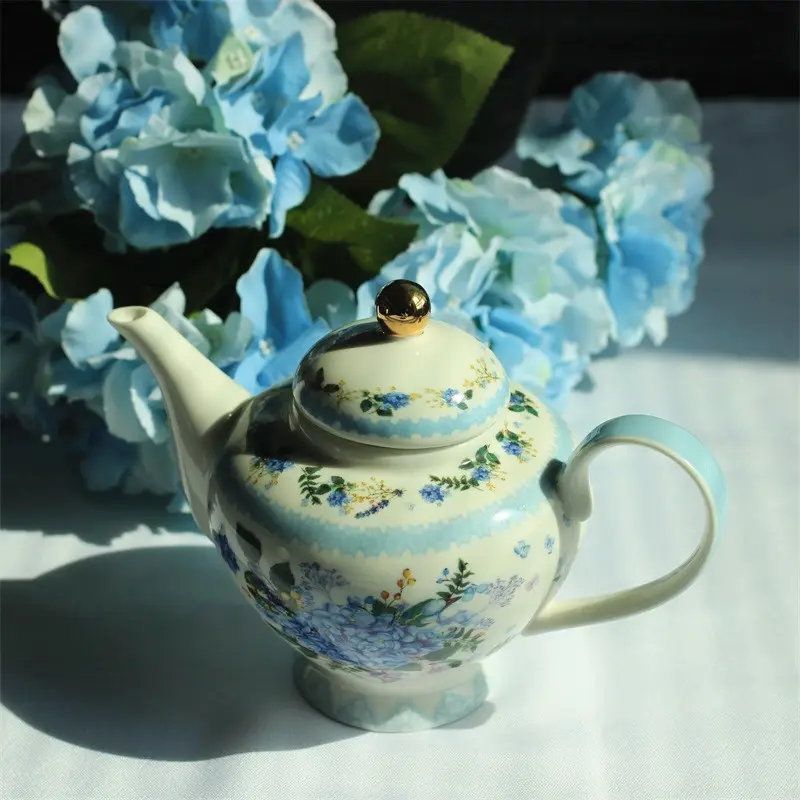 Teko Kopi Keramik Porselen, Set Teko Kopi 770Ml Kopi Biru & Teh Tulang Klasik Gaya Eropa Cina