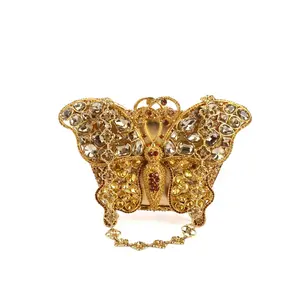 Special Design Gold Butterfly Shape Crystal Beaded Clutch Purse For Evening Party