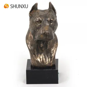 Antike Bronze Polyresin Amerikanischen Staffordshire Terrier figur kunst hund büste statue Schreibtisch Dekor Statuen mit schwarz marmor basis