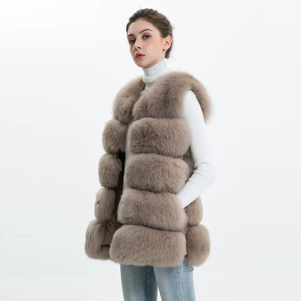 Popular teñido suave Real de piel de zorro chaleco mujer elegante chaleco sin mangas Chaleco de piel de abrigo