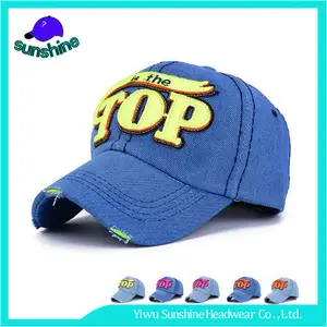 Hipster Bordado Patrón olímpico Lavada Denim TOP sombreros de encargo gorras de béisbol