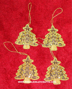 Traditional Style <b>Top</b> Quality Fabric Supplier Handmade Zari Hand Embroidery Golden <b>Tree</b> <b>Christmas</b> Hanging Ornaments for Decor - Product Image 1