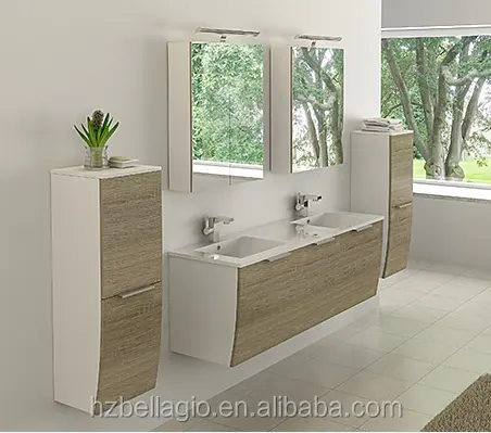 Swing Line 308.309 Series Modern Wall-Mounted Double Sink Cabinets Elegantly Curved Drawer Front Panels Rectangle Shape Bathroom