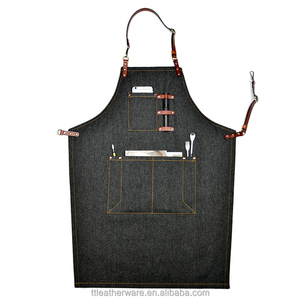 Durable Black Heavy Denim Apron Leather Strap Wholesale - Product Image 1