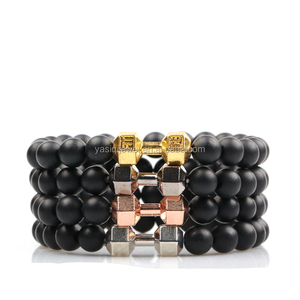 bijoux en or noir lave volcanique bracelet en pierre hommes gym fake fit vie bracelet haltère - Product Image 3