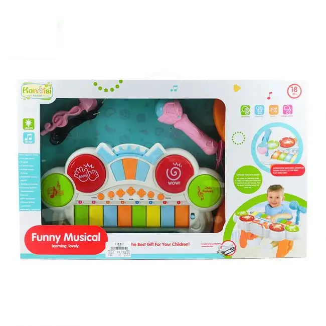 kid toy baby toy Cartoon baby learning musical instrument drum toy piano with microphone HC372329