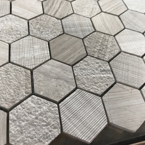 Tres superficie hexágono grano de madera mosaico de mármol - Product Image 1