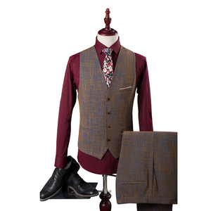 WB016 Abito da Uomo Tre Pezzi Marrone per Matrimonio Taglia S-3XL 2022 Stile Inglese Completo Retrò a Righe con <span class=keywords><strong>Pantaloni</strong></span> - Product Image 3