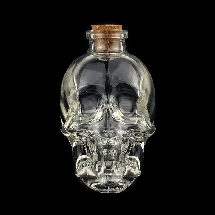 100ml 180ml 400ml 750ml skull glass bottle with cork for wine packaging