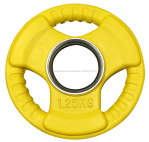 Three rubber grip PLATES disc weight gym <span class=keywords><strong>BAR</strong></span> rubber encased 2 "hole - Product Image 2