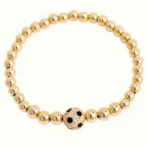 Fashion Crystal Soccer/Football Charm Ball Gold/Silver Plate Copper Beaded Bracelet Gift
