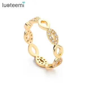 LUOTEEMI Artilady-Anillo de boda chapado en oro Champagne para mujer, sortija, zirconia, circonita, zirconita, zirconita, 18K, para fiesta