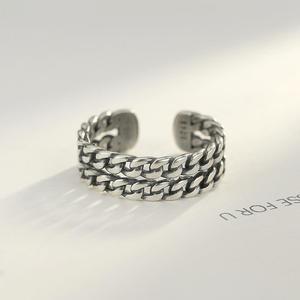 CZCITY Two Line Cuban Chain <strong>Sterling</strong> <strong>Silver</strong> Woman Popular Cute Twist Link Chain <strong>Adjustable</strong> Cuban <strong>Ring</strong> - Product Image 6