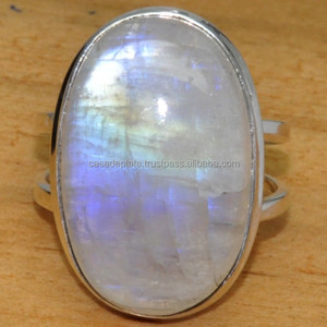 Rainbow <b>Moonstone</b> Oval Cab Gemstone <b>Ring</b> 925 Sterling Silver Unisex Fashionable Fine Wedding <b>Ring</b> Silver Plated Bezel Setting - Product Image 1