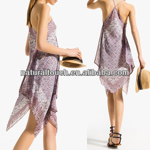 Suppier chinois courroie de gaine de robe de mousseline de soie asymétrique ourlet elagant, tenue décontractée (NTF04046) - Product Image 1