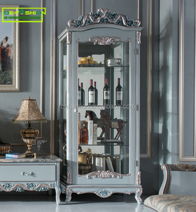 Antique French <strong>Retro</strong> Living Room Houseware Wooden Wine <strong>Cabinet</strong> with Glass - Product Image 2