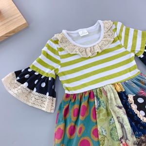 Váy ren cổ bẻ cho bé gái Yihui, quần áo trẻ nhỏ tay ngắn, viền xếp ly, cổ tròn, họa tiết xếp ly, chấp nhận đặt làm nhãn mác riêng. - Product Image 2