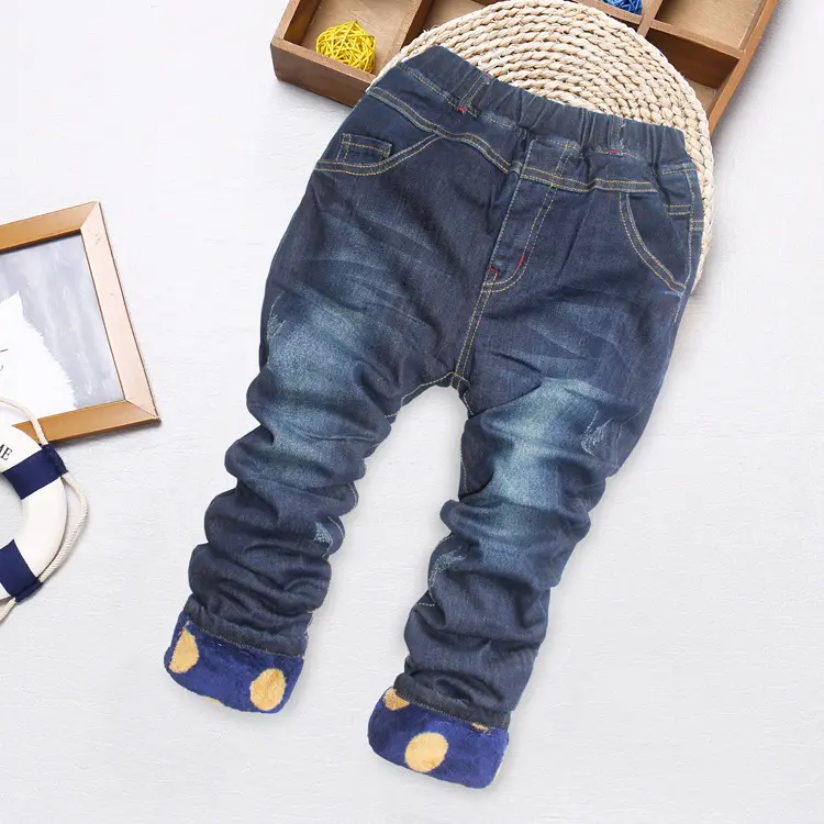 Personalizzato Nuovo Stile Denim Casuale 100-130 CM Bambino Jeans Moda Traspirante Peluche Dei Bambini Caldi Dei Jeans Pantaloni