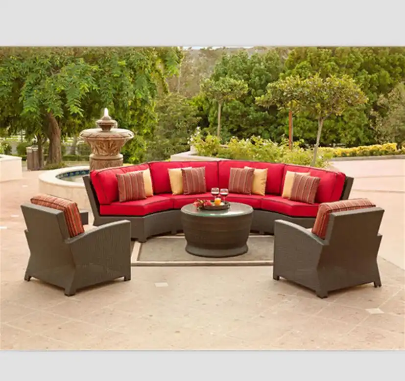 Red cushion half round rattan sofa leisure ways patio furniture