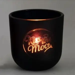 Custom color negro mate frasco de vidrio vela titular con logo transparente