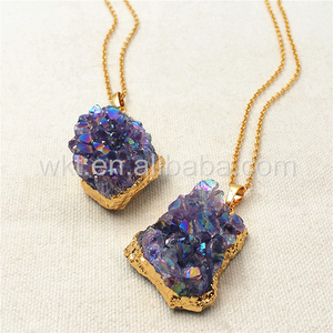 WT-N832 Amazing Natural Amethyst Cluster con el collar del encanto del Color del Ángel de la llama, amatista encantadora con el collar del encanto chapado en oro - Product Image 4