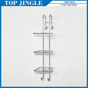 Estante de baño metálico de latón montado en la pared para uso en hoteles y apartamentos - Product Image 1