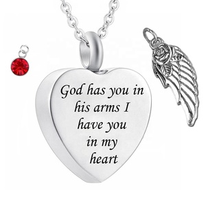 Dios te tiene en sus brazos con colgante de ala de Ángel, joyería de cremación, recuerdo, collar de urna conmemorativo con colgante de cristal de piedra de nacimiento - Product Image 2