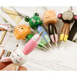 قلم حبر جاف مرن بأشكال حيوانات كرتونية صغيرة مع سلسلة مفاتيح