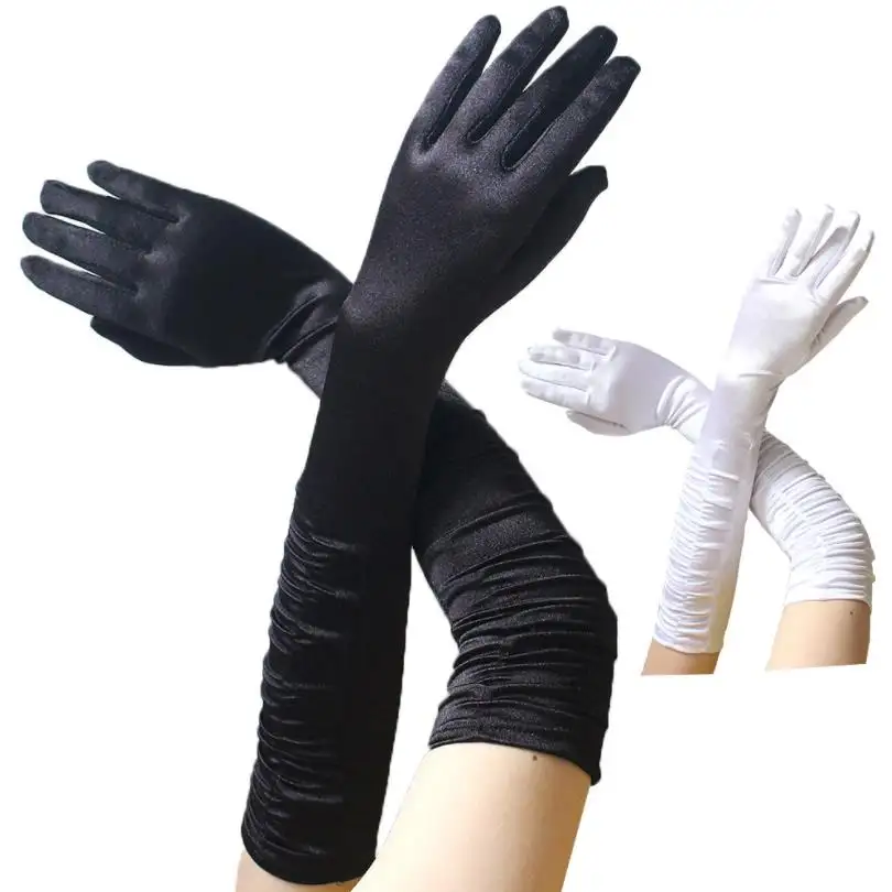 Wholesale luxury 45cm wrinkle satin gloves long wedding bridal sexy lady party gloves
