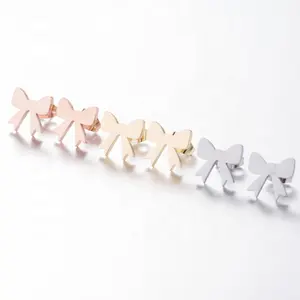 Boucles d'oreilles bonbons en acier inoxydable, bijou délicat et mignon avec nœud papillon, disponible en argent, or, noir, rose et or, pour femmes, accessoires