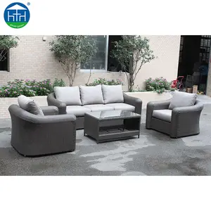 Furnitur anyaman desain Modern Set Sofa bagian luar ruangan Royal rotan klasik untuk aplikasi halaman dan vila