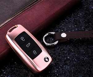 Housse de clé de voiture en aluminium de couleur noire pour VW <span class=keywords><strong>GTI</strong></span> POLO Bora Tiguan Passat B5 B6 Golf 4 MK5 Jetta Eos avec <span class=keywords><strong>porte</strong></span>-clés - Product Image 4