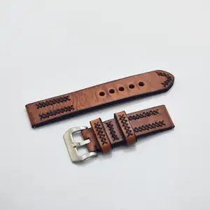 Braided twist brown 22 24mm vintage leather watch strap/band with clasp