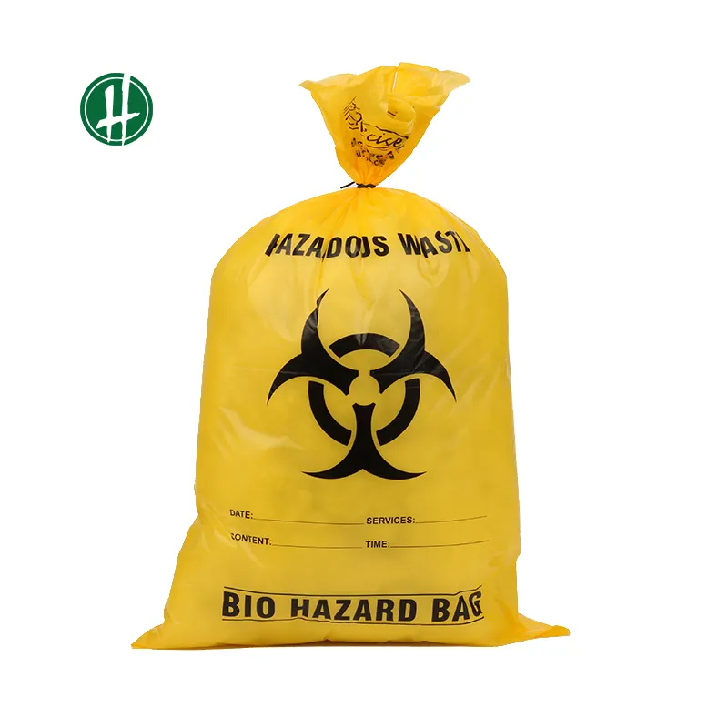 HDPE פוליאתילן חד פעמי Biohazard פסולת תיק עבור רפואי צד לעיטור תיק פלסטיק Biohazard לוגו הדפסה או מותאם אישית הדפסת HS