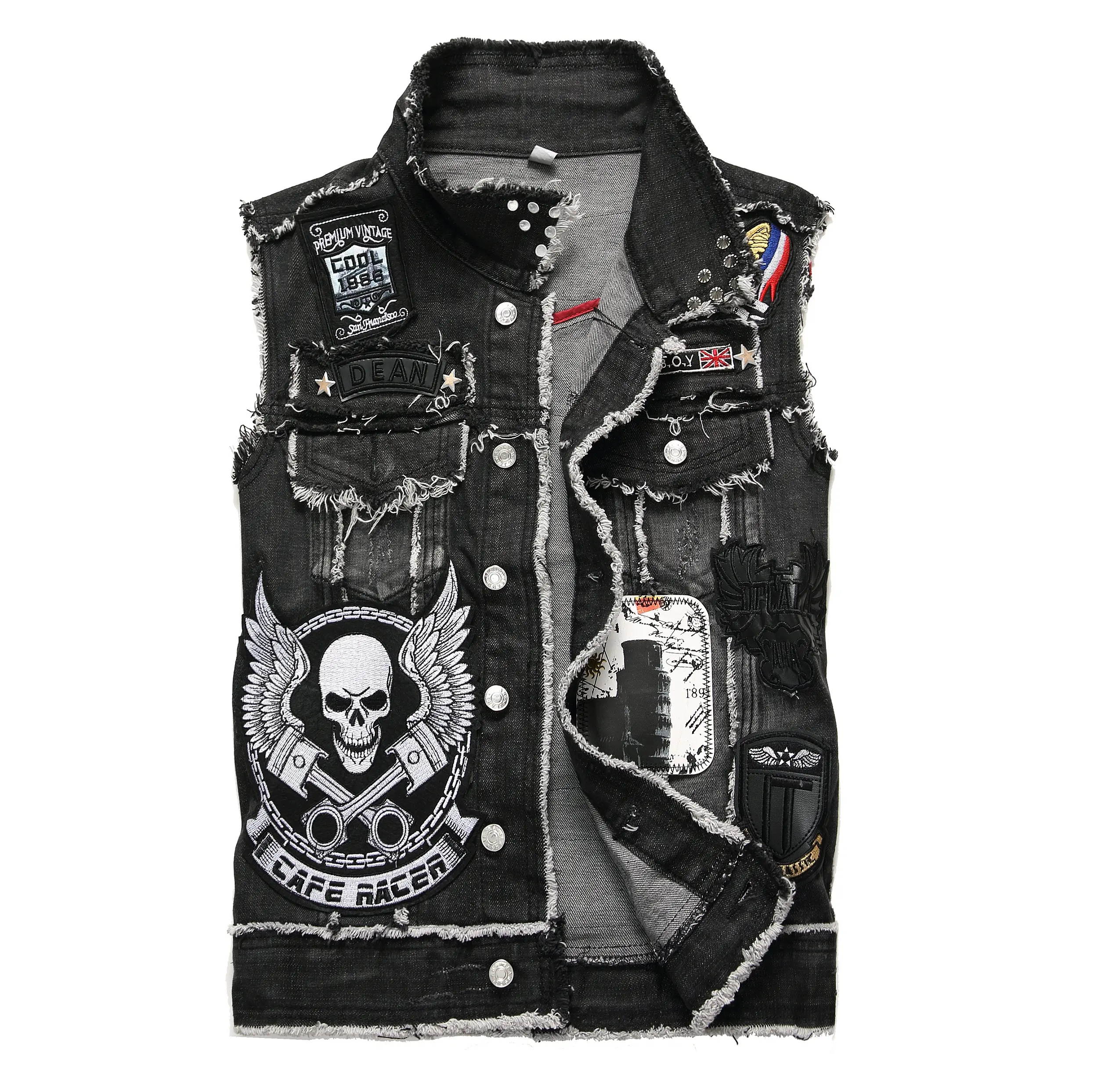 Best Wholesales Skull Embroidery Black Denim Jacket Vest For Men Cheapと価格