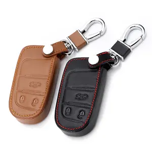 100% di chiave Dell'automobile di Cuoio shell della copertura fob per Jeep Grand Cherokee Compass Patriot Dodge Journey Chrysler 300C smart key caso