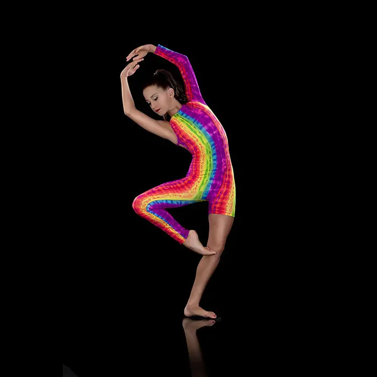 Girls Asymmetric Printing Unitard Professional Rainbow Kids Dance Wear Girls Kids Acro dance